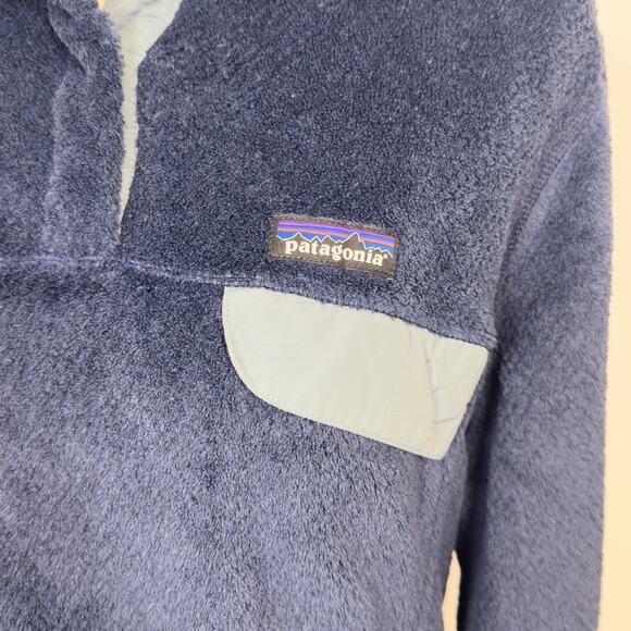 Patagonia Sweater Women XL Fleece Retool Snap T Pullover Jacket Navy Blue - Picture 4 of 12
